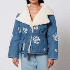 Jackets|Coats|Dr. Martens Tach Wilma Floral-Embrodiered Denim and Sherpa Jacket - S
