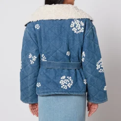 Jackets|Coats|Dr. Martens Tach Wilma Floral-Embrodiered Denim and Sherpa Jacket - S