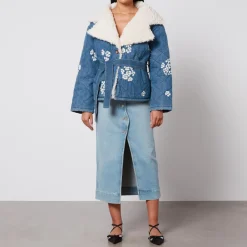 Jackets|Coats|Dr. Martens Tach Wilma Floral-Embrodiered Denim and Sherpa Jacket - S