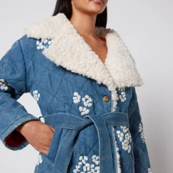 Jackets|Coats|Dr. Martens Tach Wilma Floral-Embrodiered Denim and Sherpa Jacket - S