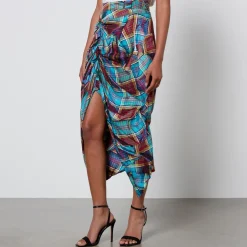 Skirts|Skirts|Vivienne Westwood Tartan Side Panther Matte-Satin Skirt - IT 44/UK 12